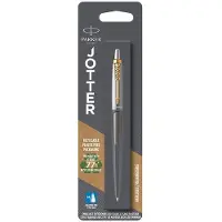 Parker Jotter Ballpoint Pen | Grey Lacquer with Gold Trims | Medium Point | Blue Ink Refill