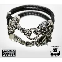 Northern Viking Jewelry Thors Hammer Wolf rannekoru NVJRA013