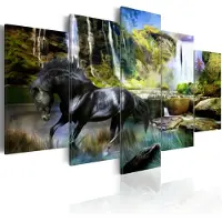 Artgeist Black Horse On The Background Of Paradise waterfall taulusetti