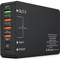Mtp Products 6-Porttinen Pikalaturi USB-C PD & QC3.0 - 65W - Musta