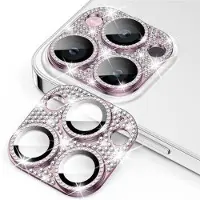 Mtp Products iPhone 15 Pro/15 Pro Max Hat Prince Glitter Kameralinssin Panssarilasi - 9H - Pinkki