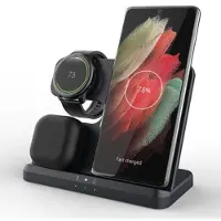Mtp Products GY-Q10B 3-in-1-pikalatauslaite Langaton latausasema Qi-standardin mukaiselle puhelimelle / Samsung Galaxy Watchille / kuulokkeille - musta