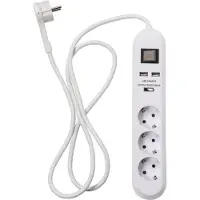 Airam 3-Osainen jatkojohto+litteä pistoke +2usb