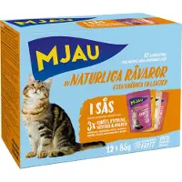Mjau Säästöpakkaus: Cat Pouch 24 x 85 g - sekapaketti Liharuokia kastikkeessa (4 lajia)