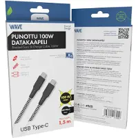 Wave punottu 100W 1,5m USB-C datakaapeli