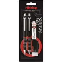 Rotring Tikky Mechanical Pencil Ballpoint Eraser & Lead Refills Set | HB Lead 0.5 mm Pencil | Medium Point Pen | Black Barrel