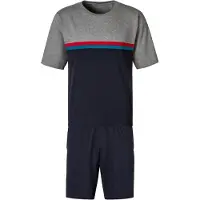 Le jogger Lyhyt pyjama laivastonsininen / sinivihreä / meleerattu harmaa / punainen