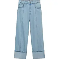 Mango Wide Leg Cropped Jeans With Rolled-Up Hem - Blue - 36
