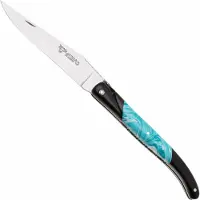 Laguiole En Aubrac Ebony, Larimar Inlay, Handcarved Plates, pocket knife, 12 cm
