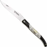 Laguiole En Aubrac Ebony, Howlite Gold Inlay, Handcarved Brass Plates, pocket knife, 12 cm