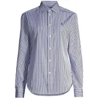 Ralph Lauren for woman. 211891379001 Cotton shirt with blue Slim Fit stripes (36), Beige, Casual, Classic, Long sleeve