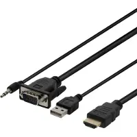 Deltaco – Sovitin VGA/ääni - HDMI, 3,5mm liitäntä, 1920x1080 taajuudella 60Hz, 2m, musta (VGA-HDMI17)