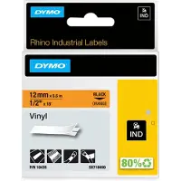 Dymo RhinoPRO merkkausteippi vinyyli, 12 mm, oranssi teippi/musta 5,5m
