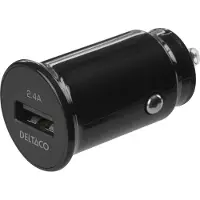 Deltaco – Kompakti USB-autolaturi, 12V/24V, 1x USB-A, 2,4A, 12W, musta (USB-CAR123)