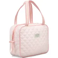 Karen Large toiletry bag with handle in pink checkered quilt