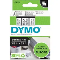 Dymo Merkkausnauha D1 9mm, musta läpinäkyvällä pohjalla