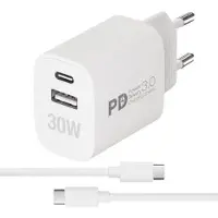 Vivanco Nopea USB-C + USB-A 30 W GaN Kotilaturi + 1,2 m kaapeli