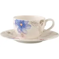 Villeroy & Boch Mariefleur Gris Basic Kahvikuppi Pikkulautasella - Kahvikupit Posliini Valkoinen - 82616-82617