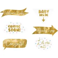 Party Deco Valokuvarekvisiitta Baby Shower Kulta Metallic - 6-pakkaus