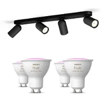 Philips Pongee 4 Spotilla, Musta + 4 Kpl Väriä Toistavaa Gu10-lamppua