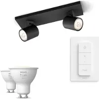 Philips Runner 2 Spotilla, Musta + Dimmer Switch + 2 Kpl White Gu10 -lamppua