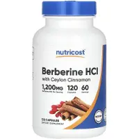 Nutricost , Berberiini HCl Ceylon Cinnamonin kanssa, 1 200 mg, 120 kapselia (600 mg Per Capsule)