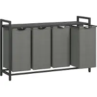 Vasagle Vaatelokerikko, pyykkikori, 3 irrotettavaa taskua, metallirunko, 116x33x72 cm, musta-harmaa.