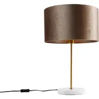 QAZQA Pöytävalaisin messinki samettivarjostimella taupe 35cm - Kaso