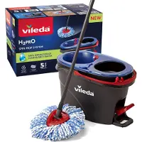 Vileda H2Pro Spin Mop -siivousjärjestelmä kaksikammioisella ämpärillä, Mikrokuitu, Musta, Sininen, Punainen
