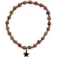 Dark Stone Bead Bracelet 4mm With Gold Beads ? Dusty Rose