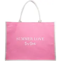 Dark Canvas Tote Large "Summer Love" ? Bubblegum Pink With Sand