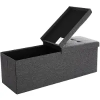 Songmics Ottomaanien säilytystila 120 l, taitettava kenkäpenkki, saranoidulla kannella, kantavuus 300 kg, 110 x 38 x 38 cm (P x L x K), tummanharmaa LSF76GYZ