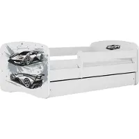 Kocot Kids Lastensänky patjalla ja laatikolla BabyDreams White Sports Car, 180x80 cm, valkoinen/musta