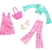 Barbie Fashions 2-pack -vaatesetti, 2 asua muoti-nukelle, sis lt Cottage-teemaisen mekon, ruudulliset housut ja 2 asustetta