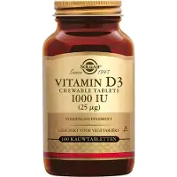 Solgar D-vitamiini purutabletit, 25 mcg (mansikka- & banaanimaustettu) - 100 purutablettia