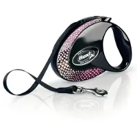 Flexi Glam -koostumus Swarovskin kristalleilla M - Dog Sisäänvedettävä lyijy - 5 m - musta