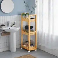 Songmics Rullakko, Kylpyhuonehylly, 20x30x80 cm, Luonnonbeige, Ratastega kärut, vannitoa riiul 3 tasemega, 20x30x80 cm, loomulik beez
