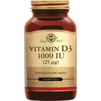 Solgar D3-vitamiini 1000 IU (25 µg, kalasta), 250 softgelkapseli