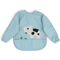 Done by Deer Sleeved Pocket Bib Tiny Farm Blue - Blue - LENGTH FRONT:34CM.SLEEVE WIDTH:72CM