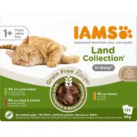 IAMS Säästöpakkaus: 48x85g Advanced Nutrition Grain Free Land Collection in Sauce märkäruokaa kissoille