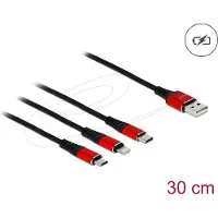 DeLOCK – USB Charging Cable 3 in 1 Type-A to Lightning / Micro USB / USB Type-C 30 cm black / red (85891)