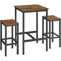 Vasagle Baaripöytä ja baarituolisarja, ruokapöytä ja 2 tuolia, pieni keittiön pöytä 60 x 60 x 90 cm, baarituolit 30 x 40 x 65 cm, ruokasaliin, keittiö, teolli