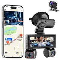 Mtp Products W3 Neljän linssin WiFi Dash Cam ja takakamera - 2K yökuvaus, GPS, törmäystunnistus - musta