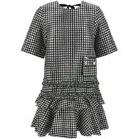 Ganni Crinkled Check Mini Dress - Black - 40