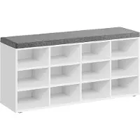 Vasagle Kenkäpenkki pehmusteella, säilytyspenkki pehmustetulla istuimella, eteisen penkki 12 osastolla, säädettävät hyllyt, makuuhuoneeseen, 11,9 x 40,9 x 18,