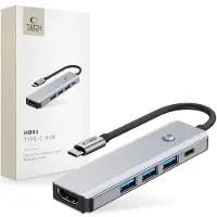 Tech-Protect HB01 5-in-1 USB-C-keskussovitin, jossa on USB 3.0, HDMI 4K 60Hz ja 100W PD - Avaruusharmaa