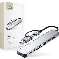 Tech-Protect HB06 9-in-1 USB-A/USB-C keskittimen sovitin, jossa USB 2.0, USB 3.0, SD/TF-kortinlukijat, 3.5mm:n ääniliitäntä, Type-C - Avaruusharmaa