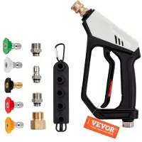 Vevor lyhyt painepesuri, 5000 PSI tehokas pesuruiskutuspistooli, M22-14 mm / M22-15 / 3/8'' tulo- ja 1/4'' poistoletkuliitin vaahtomuovipistooli, painepesurin kahva ja 5 värillistä pikaliitäntäsuutint
