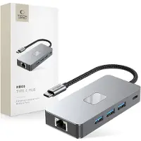 Tech-Protect HB05 9-in-1 USB-C-keskussovitin, jossa HDMI 4K 60Hz, SD/TF-kortinlukijat, USB-C 100W PD, RJ45 Ethernet, USB 3.0/2.0 - Avaruusharmaa