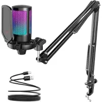 Fifine Microphone Bundle A6T AMPLIGAME USB Gaming Mikrofoni RGB - Musta
